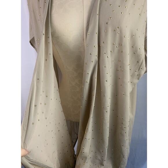 22/24 Lane Bryant Tan Goldtone Jewel Faux Wrap Banded Bottom Top Sheer - Picture 5 of 7